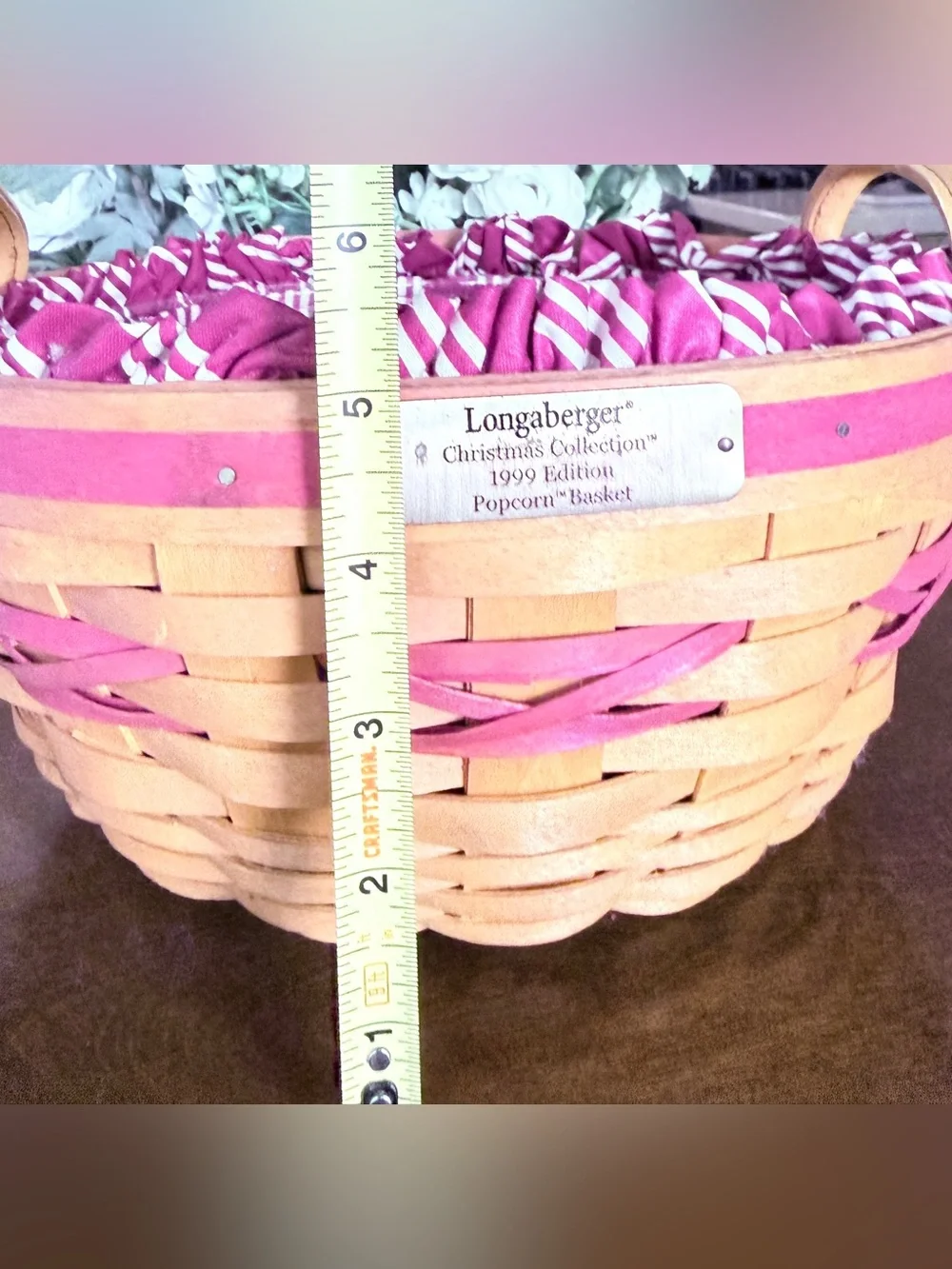 Longaberger 1999 Christmas Collection Popcorn Basket Combo Liner Protector DCS